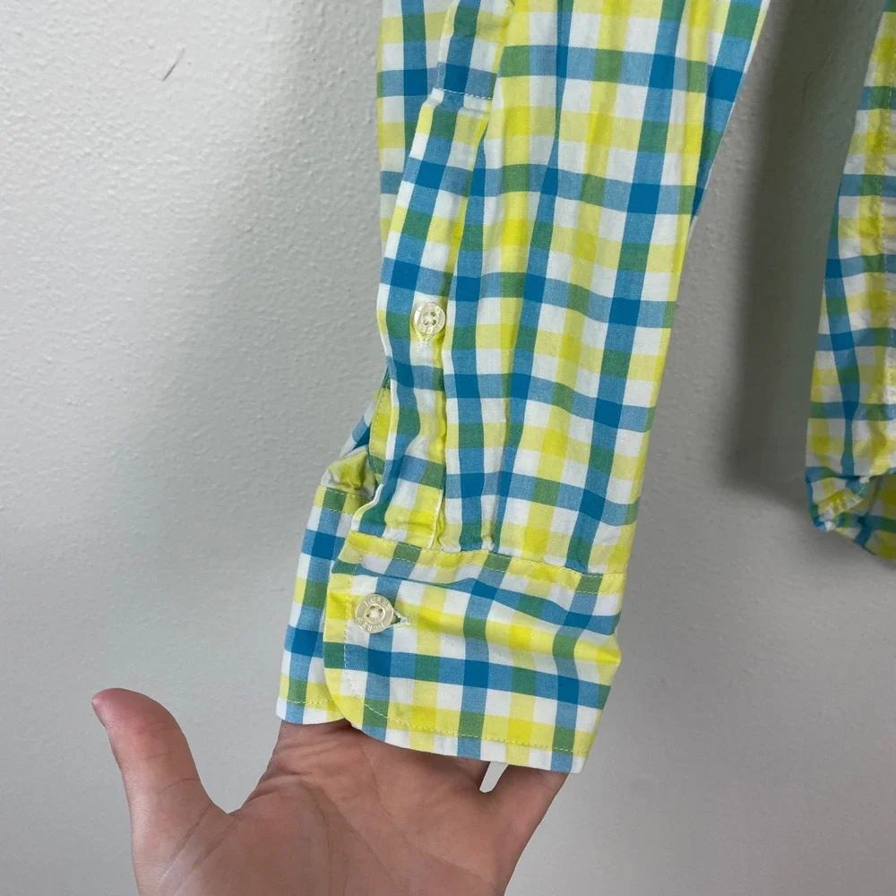 J. Crew Men's Sz S Yellow‎ and Blue Plaid Button Up Career Collared Shirt Cotton